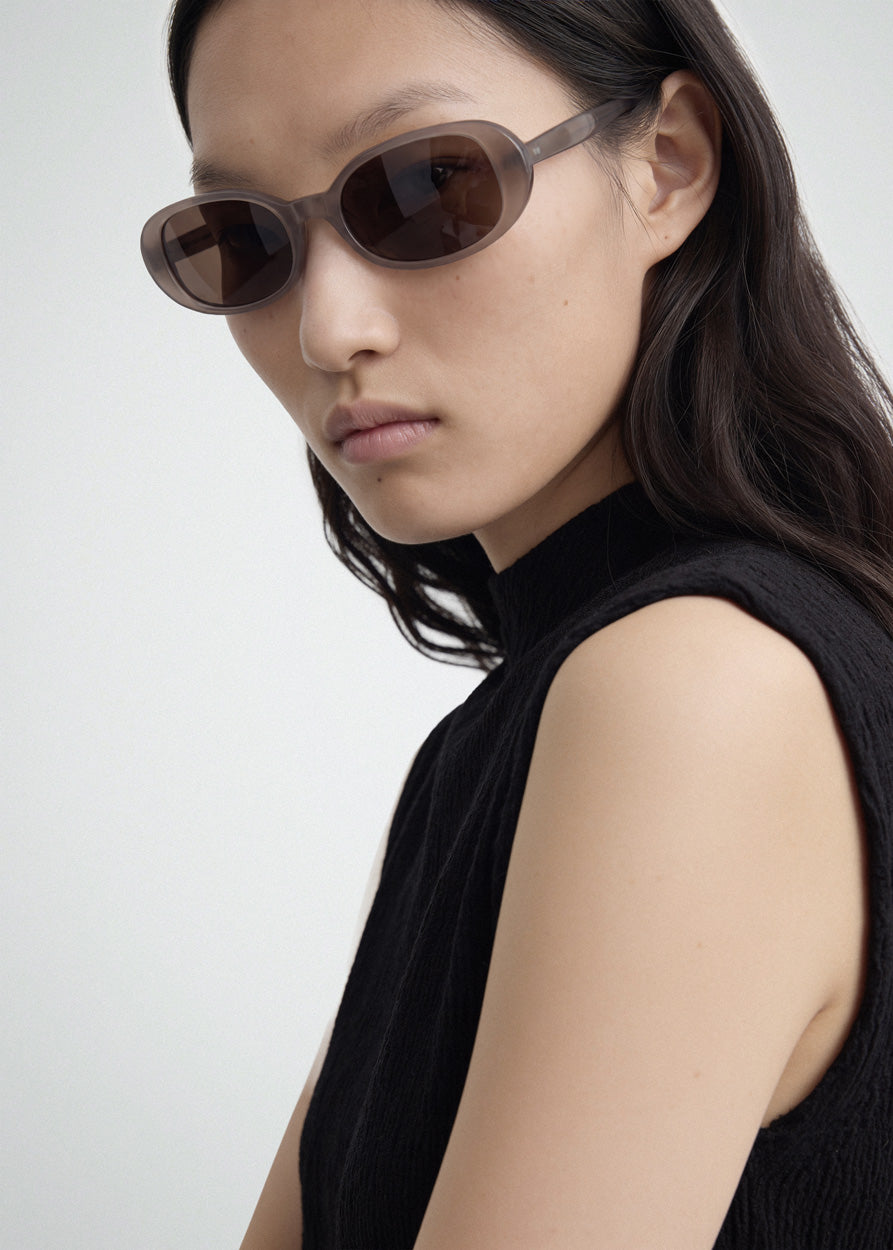 Delphine Milky Grey Oval Sunglasses